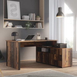 Biurko narożne z komodą Old-Wood Vintage – styl loft | Domowanie