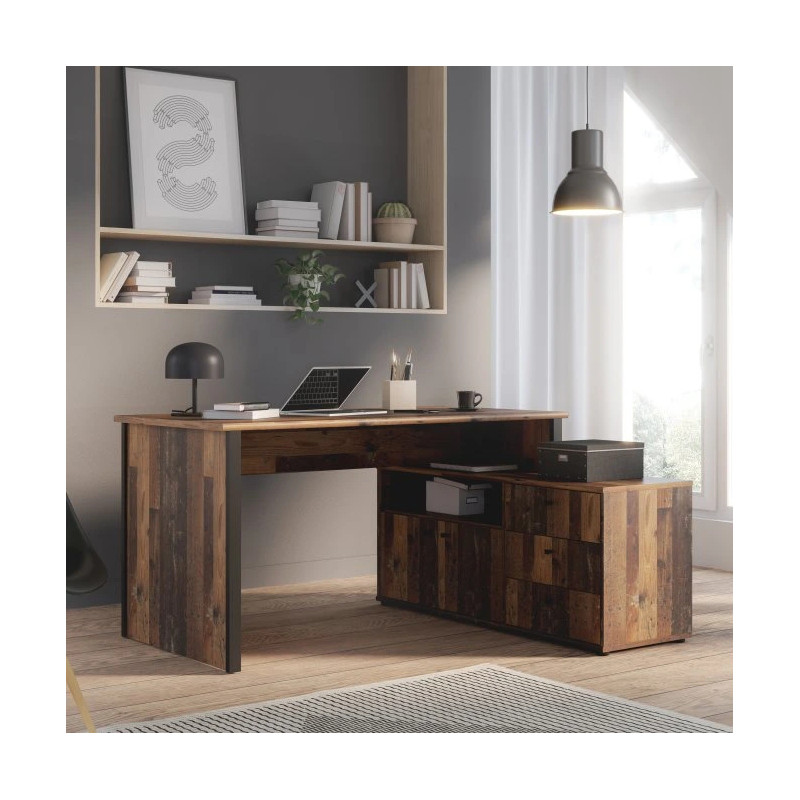 Biurko narożne z komodą Old-Wood Vintage – styl loft | Domowanie