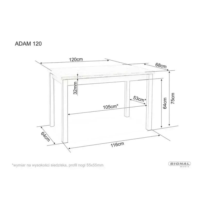 Stół Adam 120 kaszmir/dab cremona torro 68(120)x75