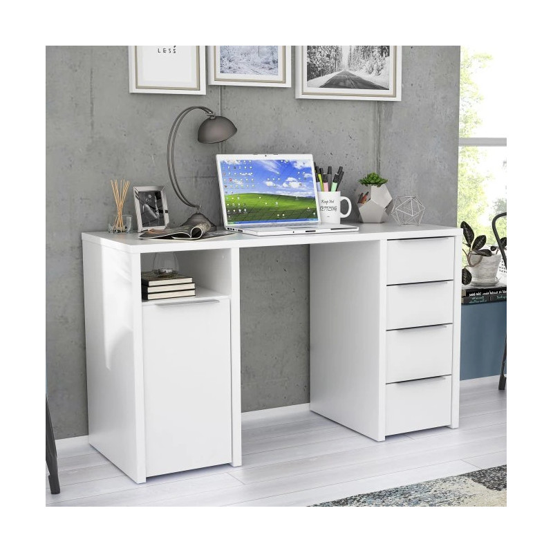 Biurko białe z szufladami i szafką – nowoczesne i pojemne | Domowanie