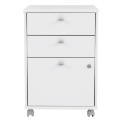 Kontenerek biurowy biały z zamykaną szafką – 2 szuflady | Domowanie