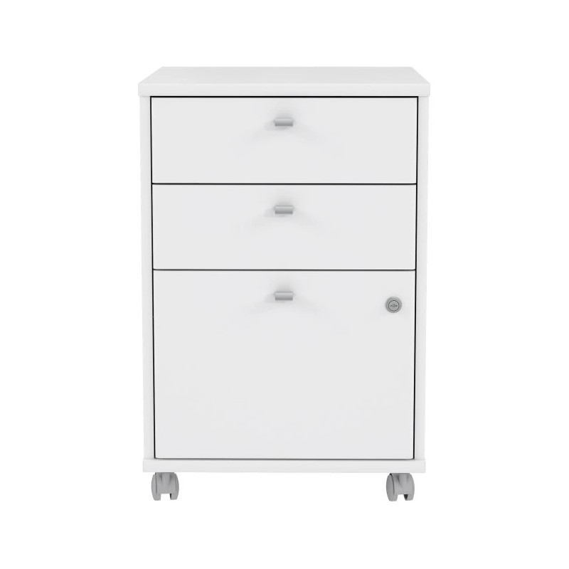 Kontenerek biurowy biały z zamykaną szafką – 2 szuflady | Domowanie