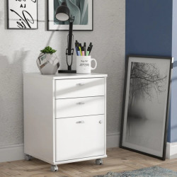 Kontenerek biurowy biały z zamykaną szafką – 2 szuflady | Domowanie