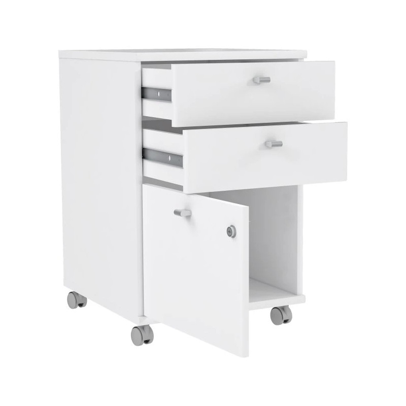 Kontenerek biurowy biały z zamykaną szafką – 2 szuflady | Domowanie