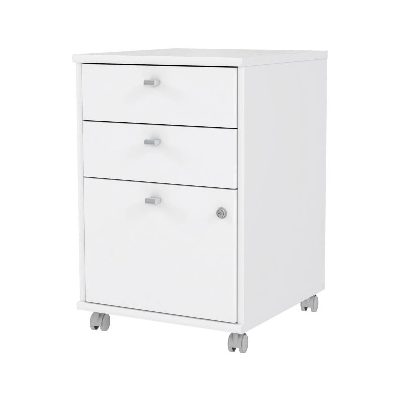 Kontenerek biurowy biały z zamykaną szafką – 2 szuflady | Domowanie