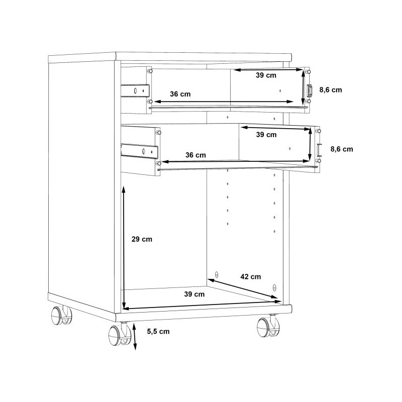 Kontenerek biurowy biały z zamykaną szafką – 2 szuflady | Domowanie