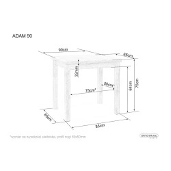 Stół Adam 90 dąb cremona torro/kaszmir 65(90)x75