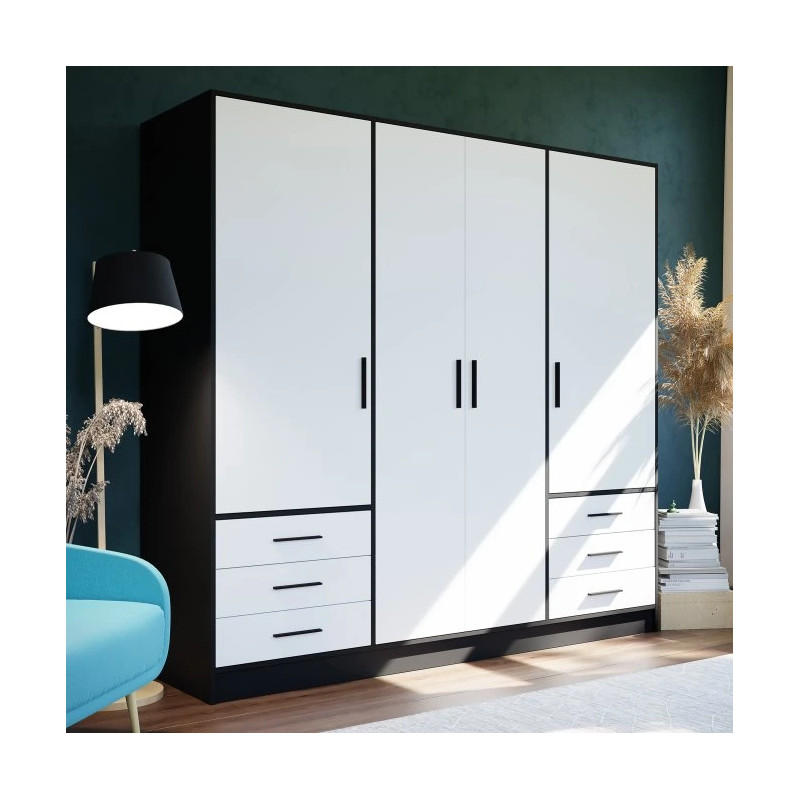 Szafa JUPITER 210 cm z szufladami Czarny/Biały | Domowanie.pl