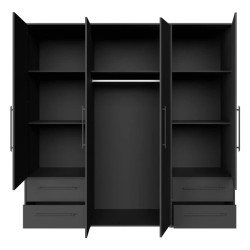 Szafa ubraniowa JUPITER czarna – 4 drzwi, 4 szuflady – Kup teraz