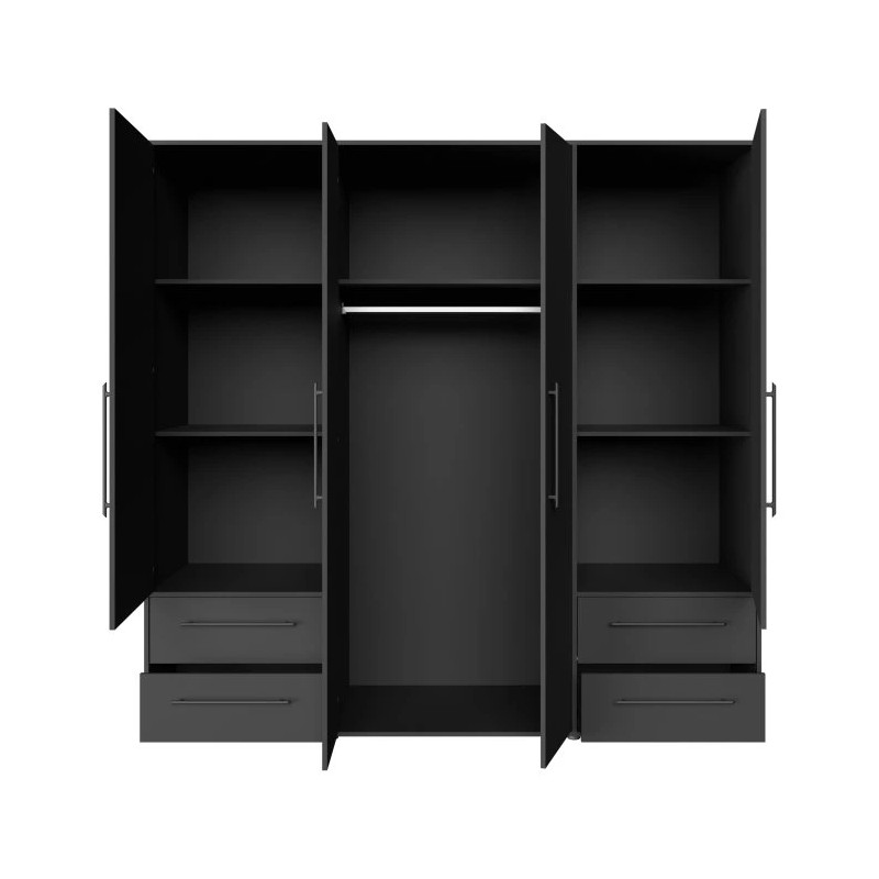Szafa ubraniowa JUPITER czarna – 4 drzwi, 4 szuflady – Kup teraz