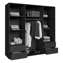 Szafa ubraniowa JUPITER czarna – 4 drzwi, 4 szuflady – Kup teraz