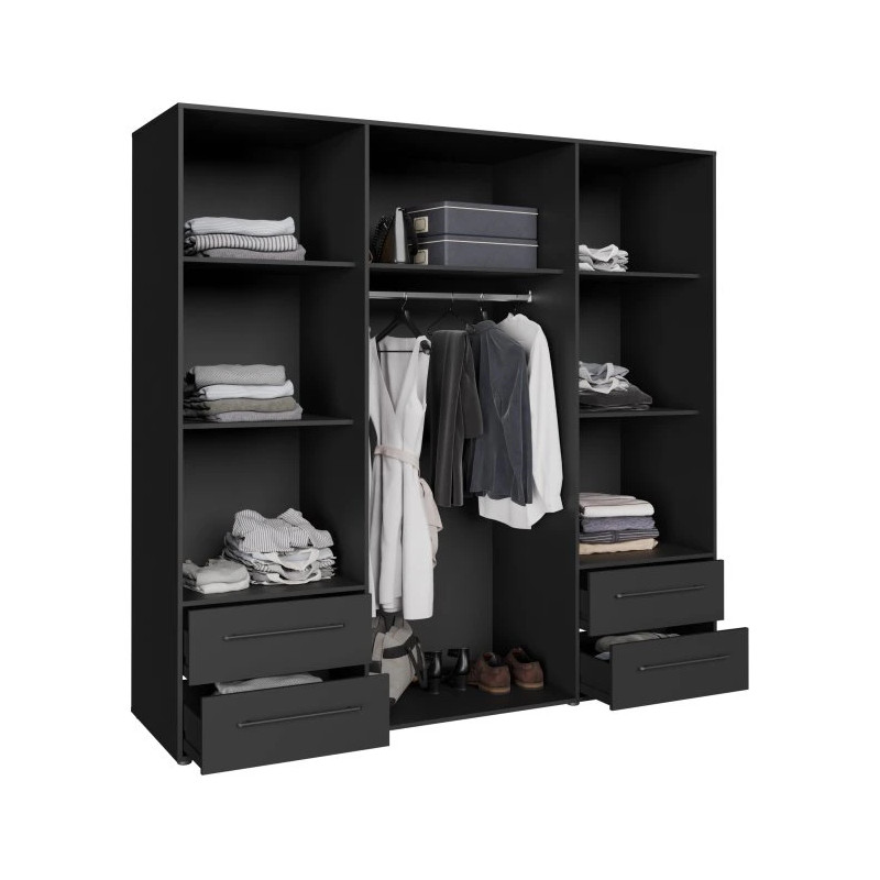 Szafa ubraniowa JUPITER czarna – 4 drzwi, 4 szuflady – Kup teraz