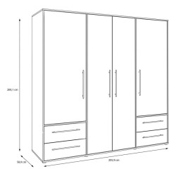 Szafa ubraniowa JUPITER czarna – 4 drzwi, 4 szuflady – Kup teraz