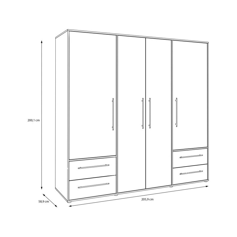 Szafa ubraniowa JUPITER czarna – 4 drzwi, 4 szuflady – Kup teraz