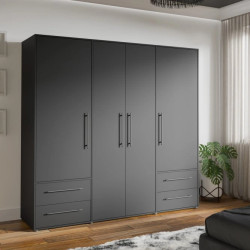 Szafa ubraniowa JUPITER czarna – 4 drzwi, 4 szuflady – Kup teraz