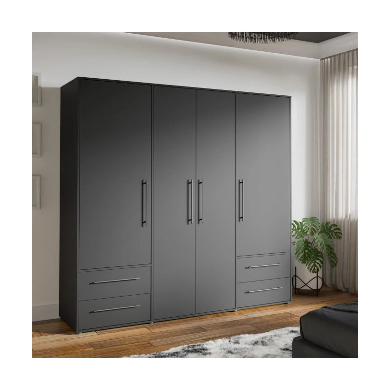 Szafa ubraniowa JUPITER czarna – 4 drzwi, 4 szuflady – Kup teraz