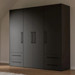 Szafa ubraniowa JUPITER czarna – 4 drzwi, 4 szuflady – Kup teraz