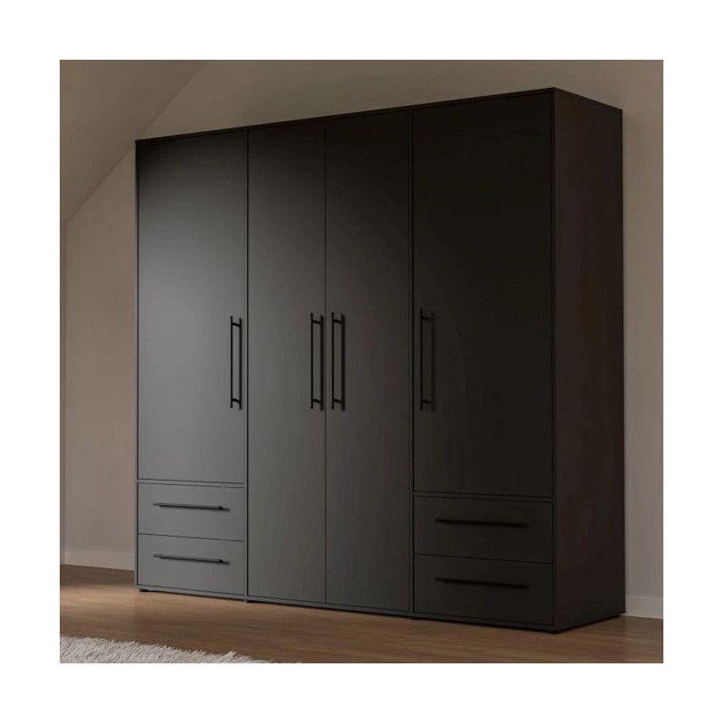 Szafa ubraniowa JUPITER czarna – 4 drzwi, 4 szuflady – Kup teraz