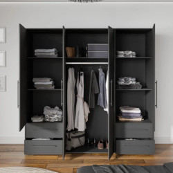 Szafa ubraniowa JUPITER czarna – 4 drzwi, 4 szuflady – Kup teraz