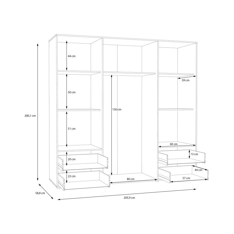 Szafa ubraniowa 210 cm JPTS86T-T14 – Kolekcja Jupiter – Domowanie