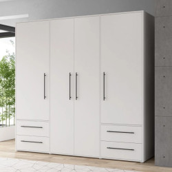 Biała szafa 210 cm MOKKARIS z szufladami – Sklep Domowanie.pl