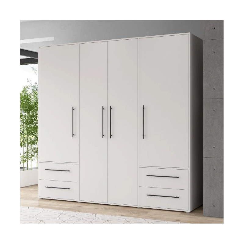 Biała szafa 210 cm MOKKARIS z szufladami – Sklep Domowanie.pl