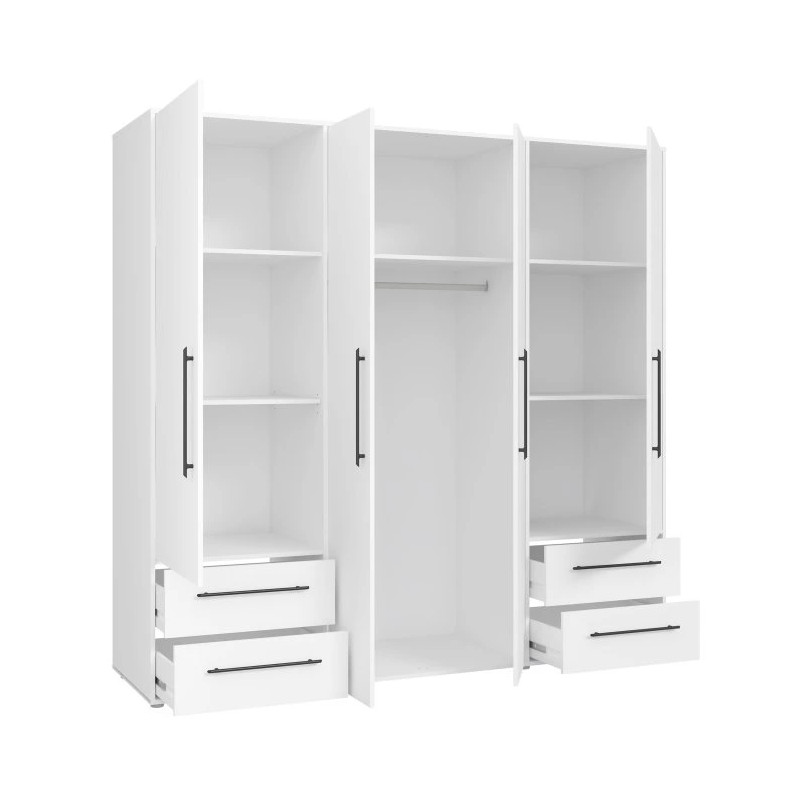 Biała szafa 210 cm MOKKARIS z szufladami – Sklep Domowanie.pl