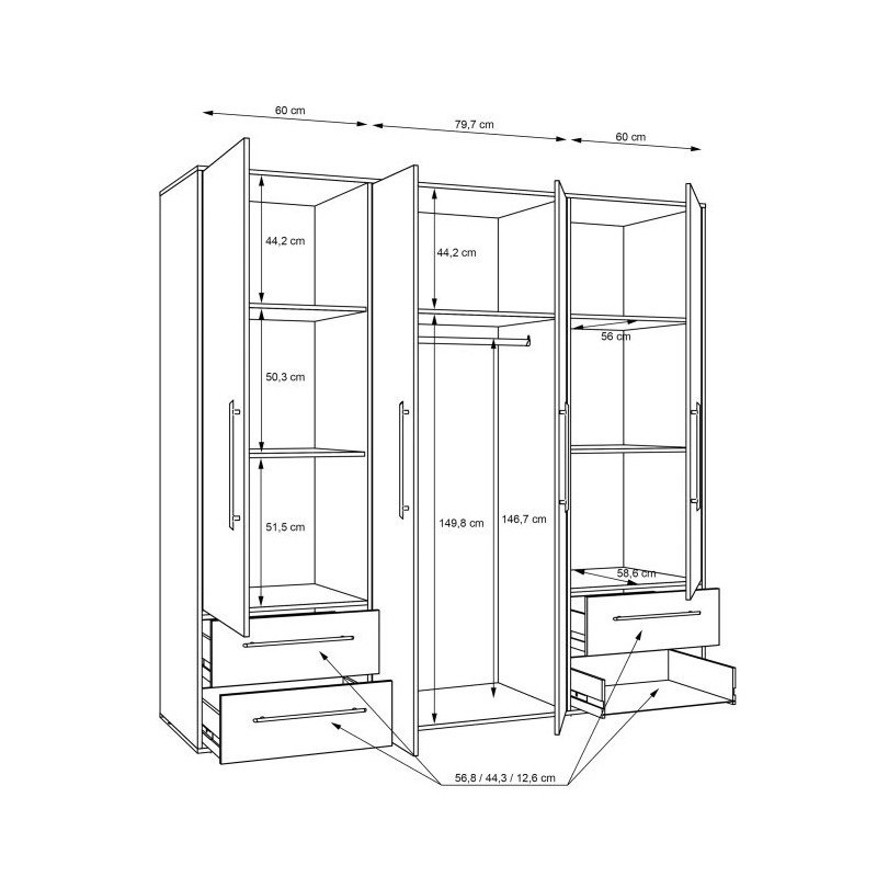 Biała szafa 210 cm MOKKARIS z szufladami – Sklep Domowanie.pl