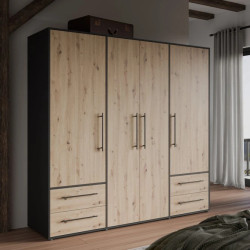 Nowoczesna szafa JUPITER – czarna z dekorem drewna – Kup teraz