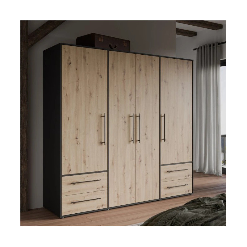 Nowoczesna szafa JUPITER – czarna z dekorem drewna – Kup teraz