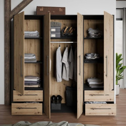 Nowoczesna szafa JUPITER – czarna z dekorem drewna – Kup teraz