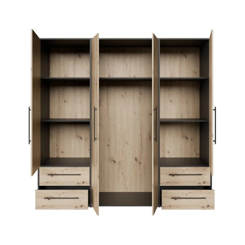 Nowoczesna szafa JUPITER – czarna z dekorem drewna – Kup teraz