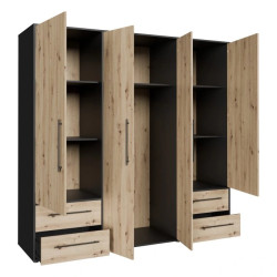 Nowoczesna szafa JUPITER – czarna z dekorem drewna – Kup teraz