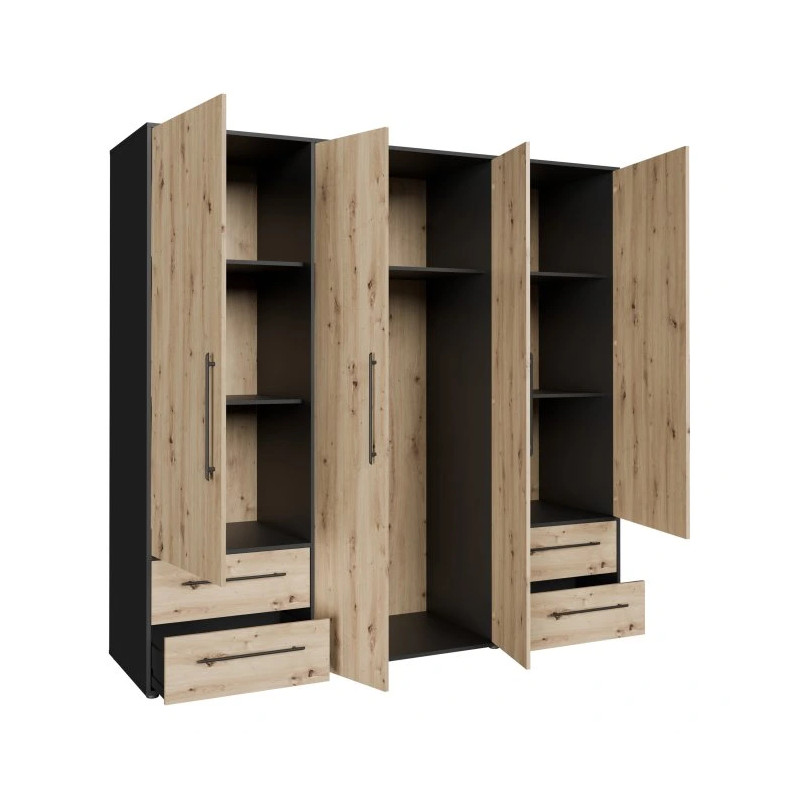 Nowoczesna szafa JUPITER – czarna z dekorem drewna – Kup teraz