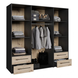 Nowoczesna szafa JUPITER – czarna z dekorem drewna – Kup teraz