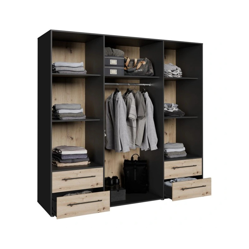Nowoczesna szafa JUPITER – czarna z dekorem drewna – Kup teraz