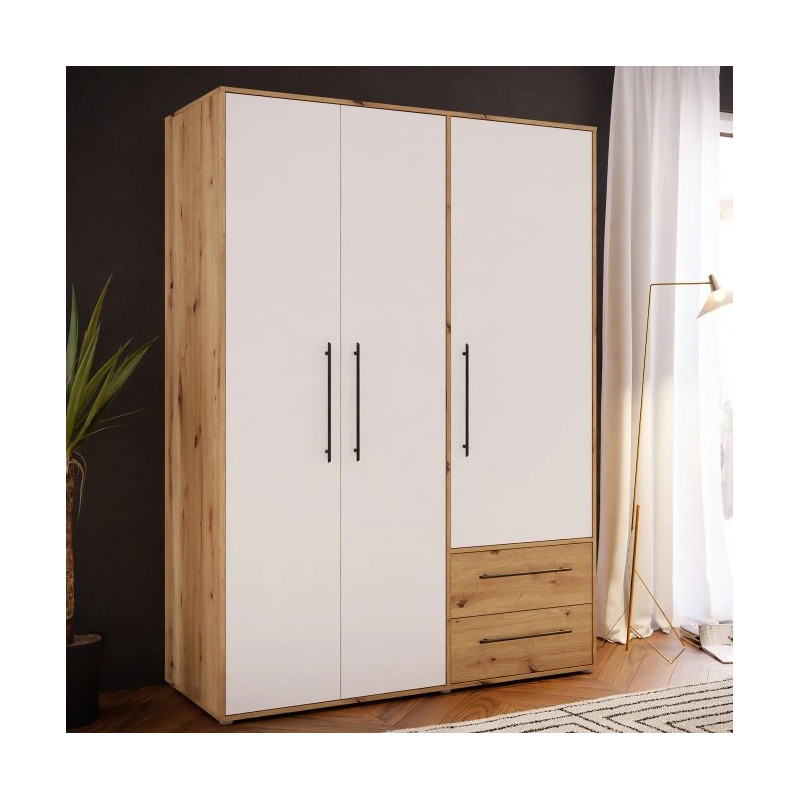 Szafa 145 cm JUPITER Dąb Artisan/Biała – Skandynawski styl | Domowanie.pl