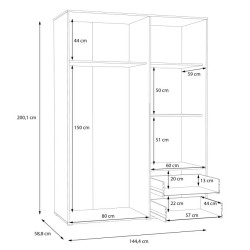 Szafa 145 cm Beton/Biała – Kolekcja Jupiter | Domowanie.pl