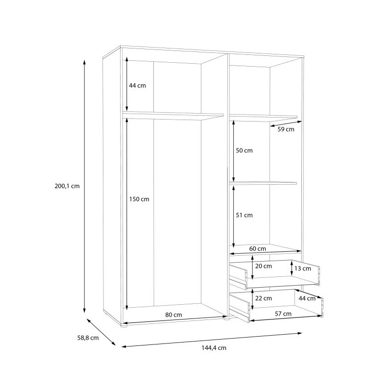 Szafa 145 cm Beton/Biała – Kolekcja Jupiter | Domowanie.pl