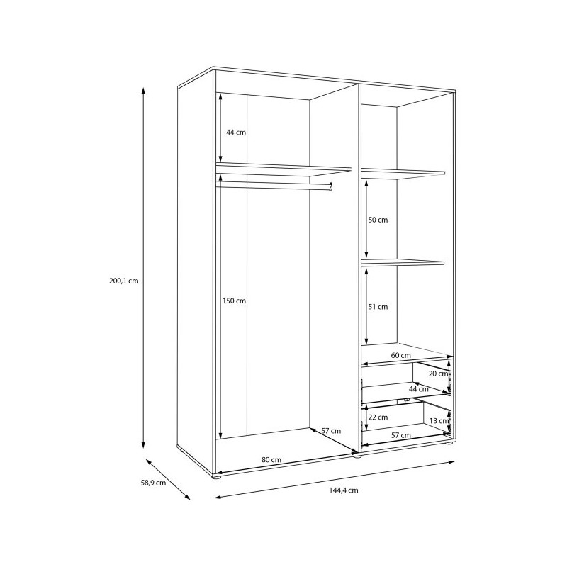 Nowoczesna szafa JUPITER 145 cm – Kontrastowy design – Kup teraz