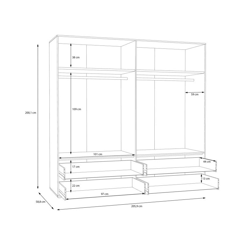 Czterodrzwiowa szafa JUPITER – nowoczesna i funkcjonalna – Kup online