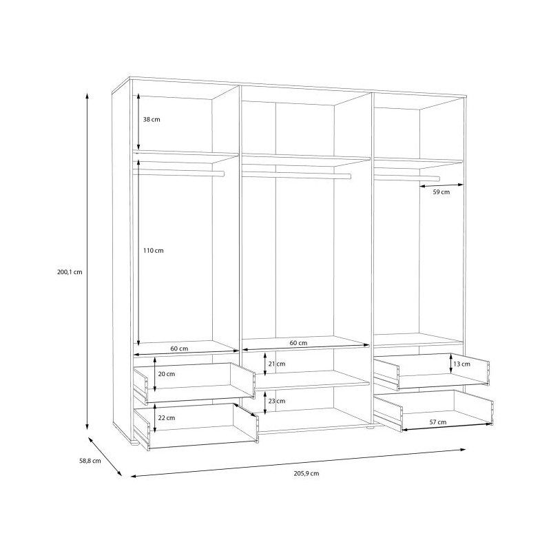 Szafa 210 cm Dąb Mauvella/Biała – Kolekcja Jupiter | Domowanie.pl