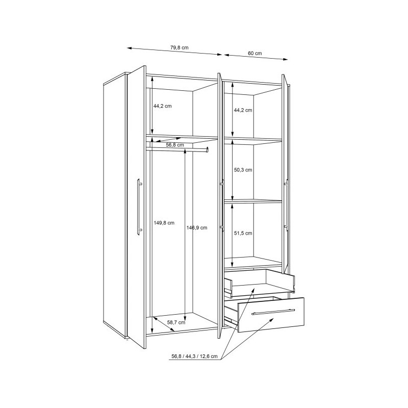 Szafa 145 cm Biała  – Kolekcja Jupiter | Domowanie.pl