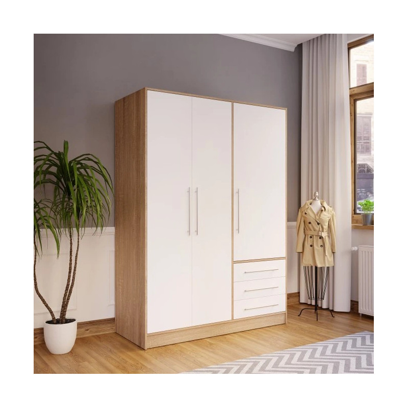 Szafa 145 cm JUPITER Dąb Sonoma/Biała – Styl i funkcjonalność | Domowanie.pl