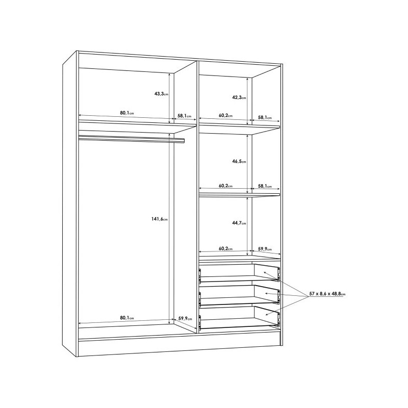 Szafa 145 cm JUPITER Dąb Sonoma/Biała – Styl i funkcjonalność | Domowanie.pl
