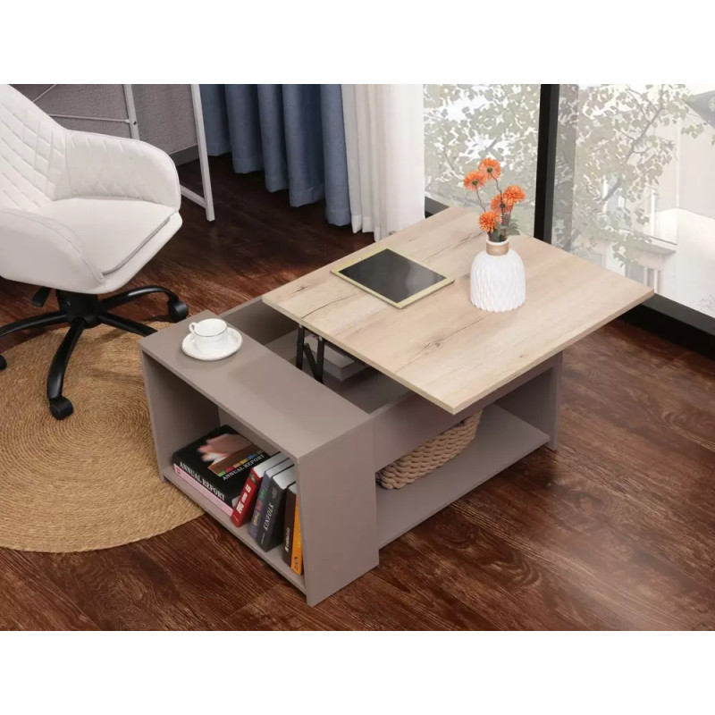 Ława Drop dąb alpejski/beż z unoszonym blatem 60x80x42