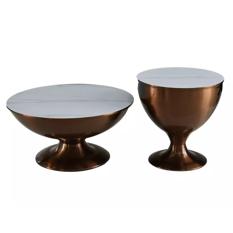 Ława Salsa biały mat efekt marmuru/miedziany połysk 38x75 (ZESTAW)