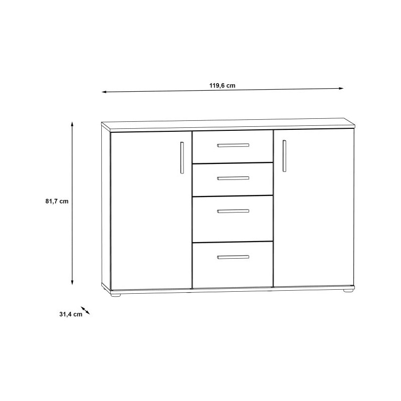 Komoda 2D4S NET106 IKLK231-Q45F Dąb Sonoma/Biały Meble Forte