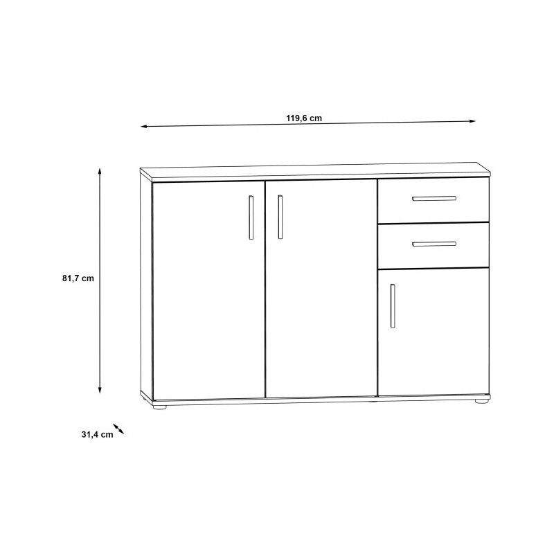 Komoda 3D2S NET106 IKLK232-Q45F Dąb Sonoma/Biały Meble Forte