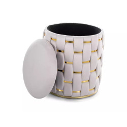 Pufa Tiara Velvet z pojemnikiem jasny beż/złoty tap.250 (42x37)